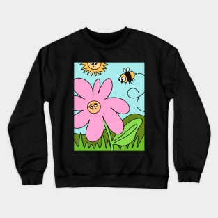 Cute flower and Bee Funny Landscape Cartoon Crewneck Sweatshirt